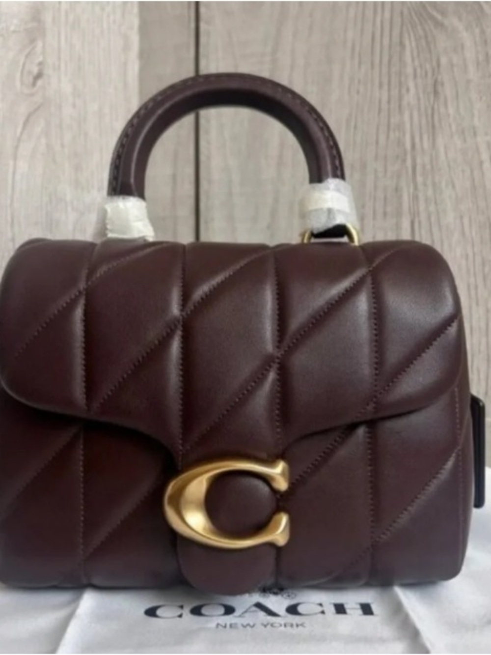 New Coach Bag Quilted Top-Handle Shoulder Bag in Chocolate Brown with Gold C